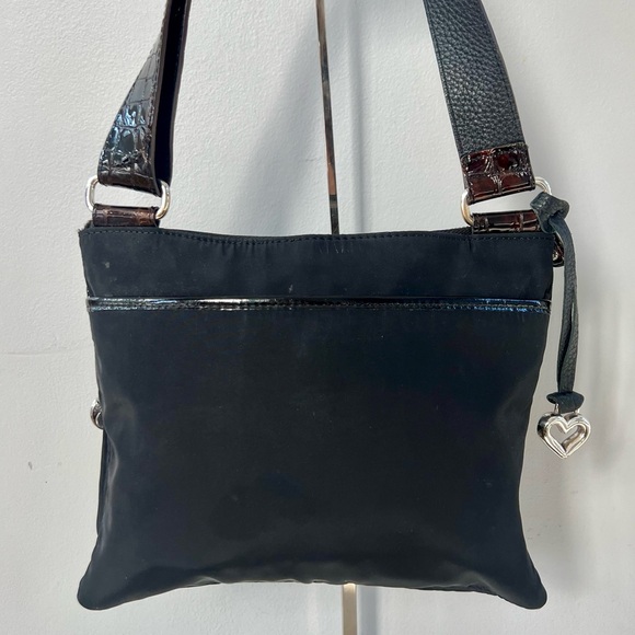 Brighton Go Go Crossbody Messenger Bag Black Brown Nylon Croc Embossed Leather - Picture 5 of 16